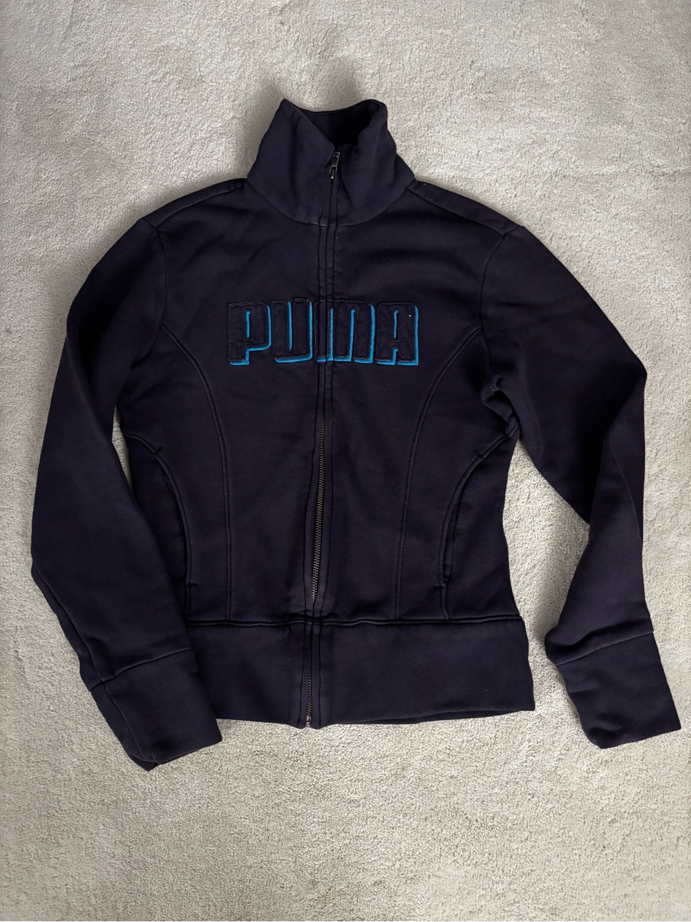Puma Navy Zip-Up Bomber Jacket with Teal Logo